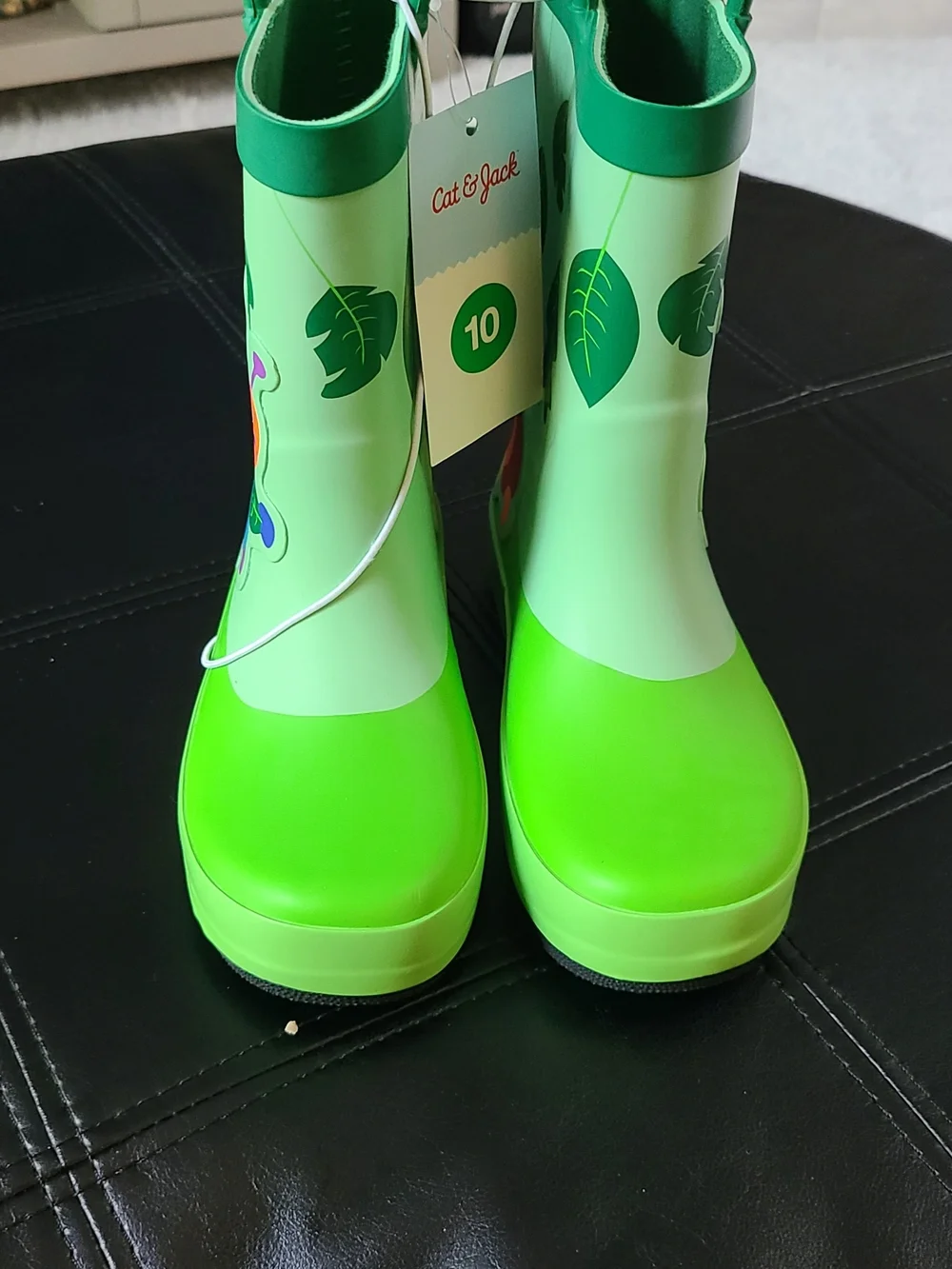 Cat & Jack Bright Green Caterpillar Rain Boots for Kids Size 10